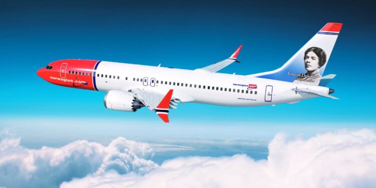 Un aereo della compagnia Norwegian in volo