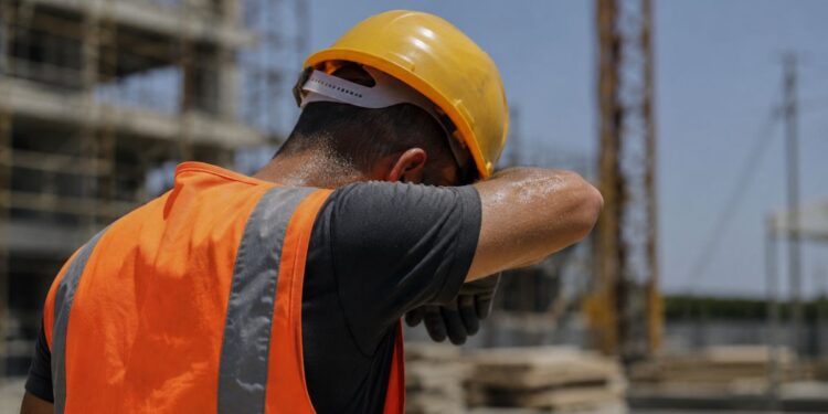 Un operaio esposto al caldo mentre lavora