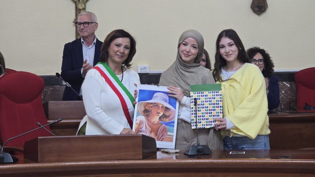 Iannello e Pilegi con gli studenti tedeschi e del liceo Berto di Vibo Valentia