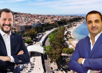 Matteo Salvini, Francesco Cannizzaro e sullo sfondo Reggio Calabria