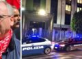 Il segretario generale della Cgil Area Vasta Enzo Scalese e auto di polizia e carabinieri