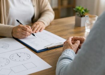 Una persona insieme a una dottoressa impegnati in uno screening neuropsicologico