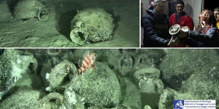 Le anfore scoperte a largo della Calabria nel Mar Ionio