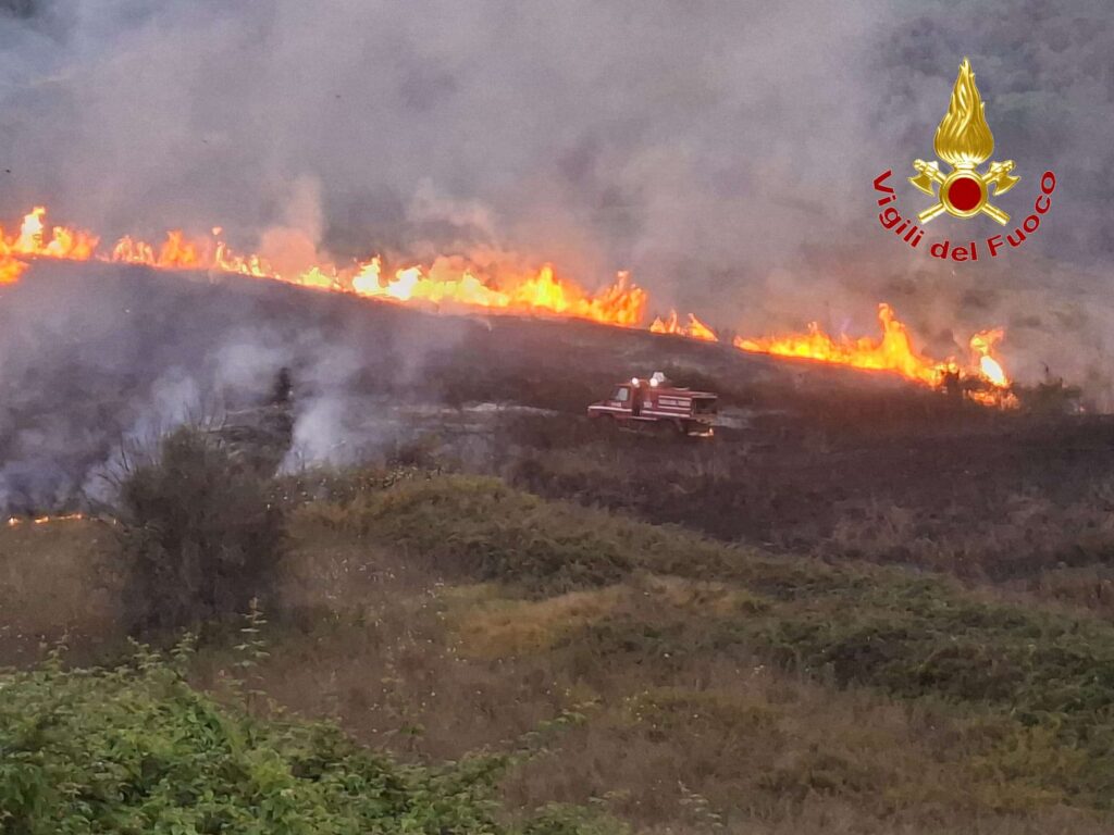 I vigili del fuoco impegnati nello spegnimento degli incendi nel vibonese