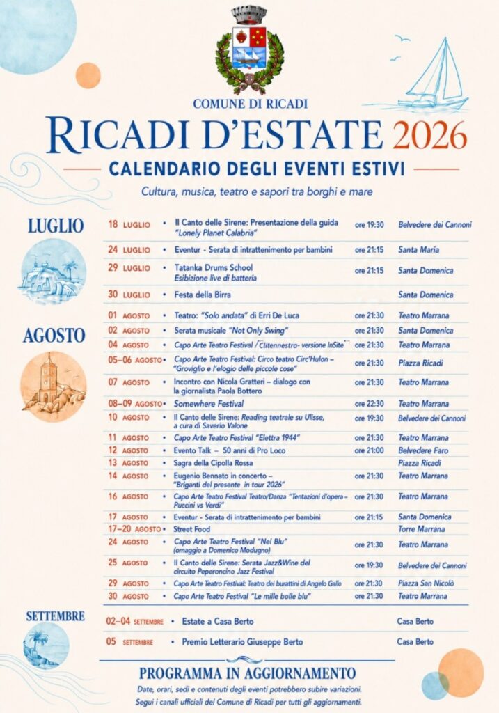 Il calendario degli eventi dell'estate 2026 a Ricadi