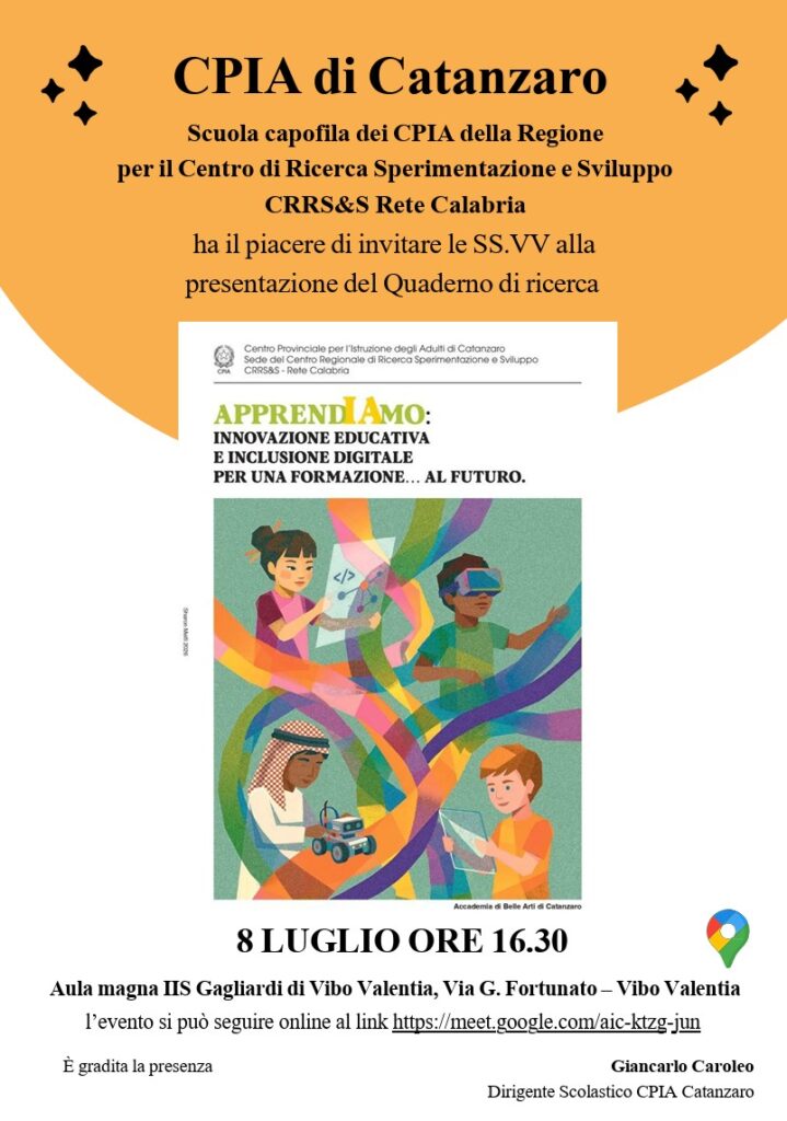 La locandina dell'evento a Vibo Valentia organizzato dal Cpia di Catanzaro