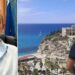 Giovanni Macrì, sindaco di Tropea, e un agente di polizia mentre guarda Santa Maria dell'Isola dall'affaccio