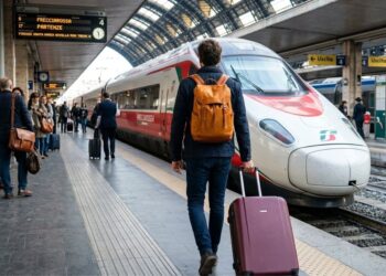 Una persona in partenza in stazione