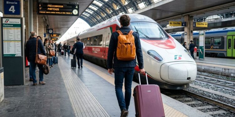 Una persona in partenza in stazione