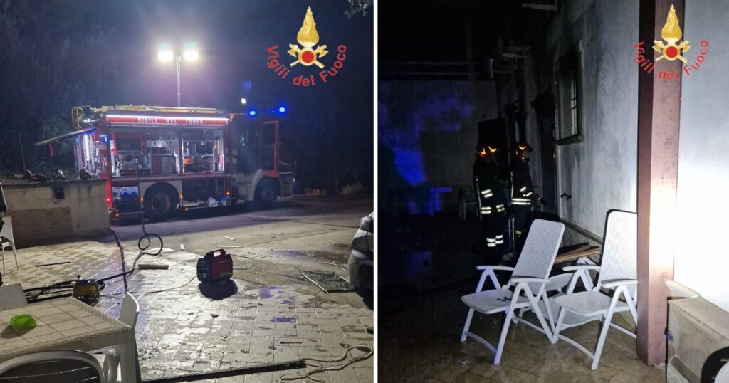 I vigili del fuoco sul luogo dell'esplosione al B&B di Mileto, nel Vibonese