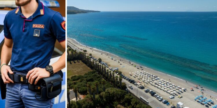 Un agente di Polizia e il lungomare di Zambrone Marina