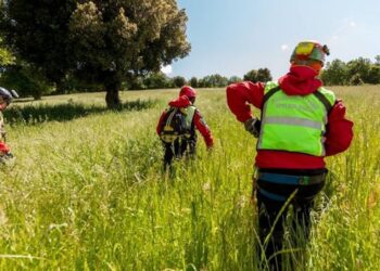 I soccorsi in campo nelle ricerche di una persona scomparsa