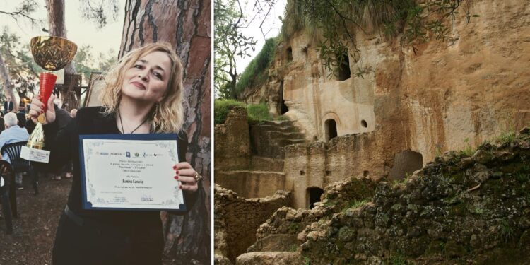 In-foto-a-sinistra-la-poetessa-romina-candela-e-il-sito-rupestre-delle-grotte-di-zungri