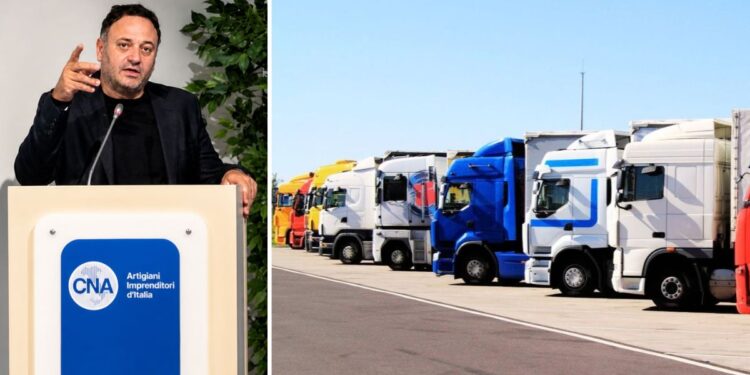 Giovanni Cugliari, presidente di Cna Calabria, e alcuni tir fermi per i rincari