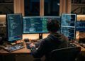 Un hacker al lavoro su dei computer