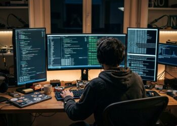 Un hacker al lavoro su dei computer