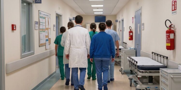 Medici e infermieri in corsia in ospedale