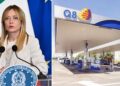 La presidente del consiglio Giorgia Meloni e un distributore Q8