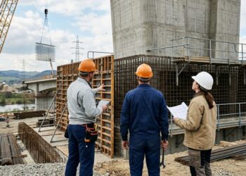 Operai e tecnici su un cantiere
