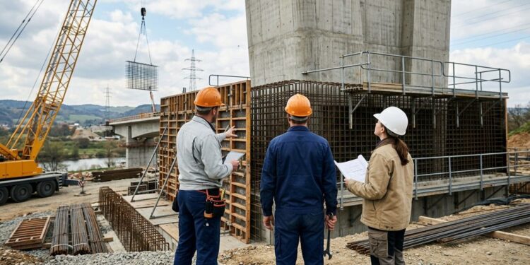 Operai e tecnici su un cantiere