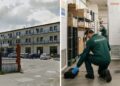 Palazzo Gemini a Vibo Valentia. A destra, foto generica, un'operazione di derattizzazione