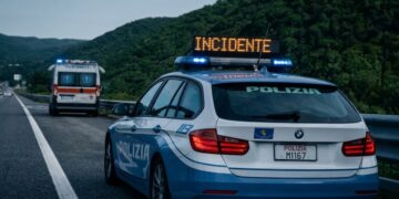 La Polizia Stradale e un'ambulanza sul luogo di un incidente