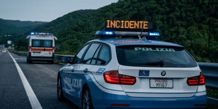 La Polizia Stradale e un'ambulanza sul luogo di un incidente