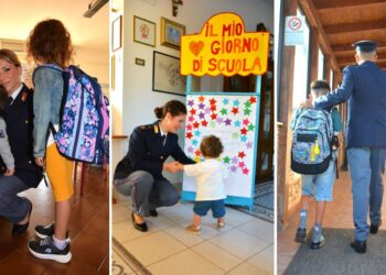 I poliziotti della Questura di Vibo Valentia accompagnano i bambini a scuola per il primo giorno