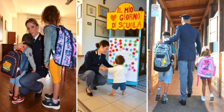 I poliziotti della Questura di Vibo Valentia accompagnano i bambini a scuola per il primo giorno