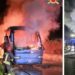 Vigili del Fuoco a lavoro per spegnere l'incendio del bus