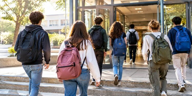 Gli studenti entrano a scuola