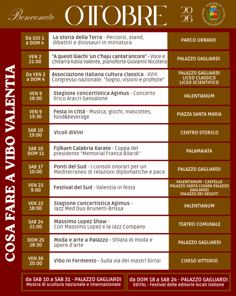 Gli eventi in programma ad ottobre 2026 a Vibo Valentia