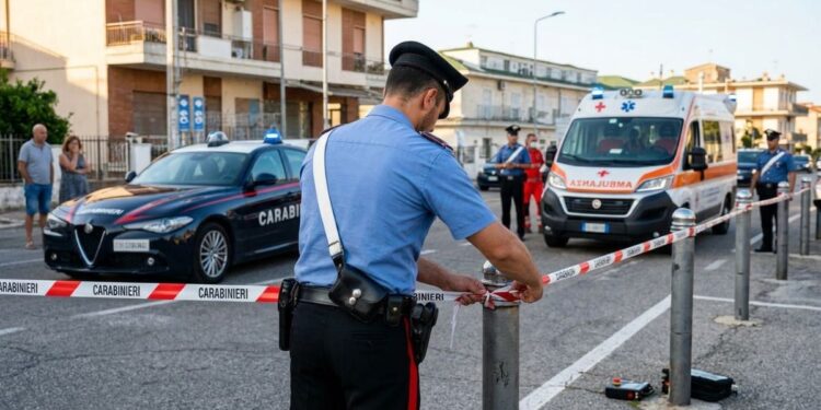 I carabinieri su un luogo di un delitto