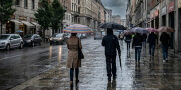Maltempo e pioggia in un contesto urbano