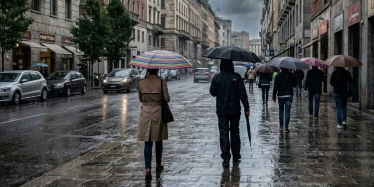 Maltempo e pioggia in un contesto urbano