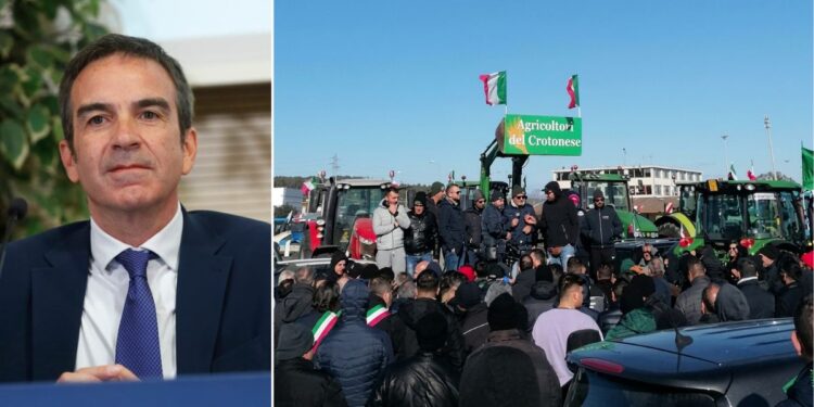 Roberto Occhiuto e gli agricoltori in protesta nel Crotonese