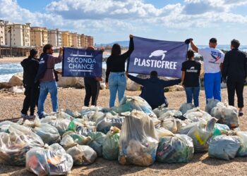I volontari di Plastic Free e i detenuti impegnati nella pulizia delle spiagge