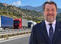 Il ministro Matteo Salvini e gli autotrasportatori incolonnati