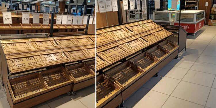 Scaffali vuoti in un supermercato a Vibo Valentia