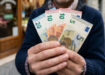Una persona tiene in mano diversi euro