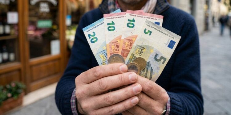Una persona tiene in mano diversi euro