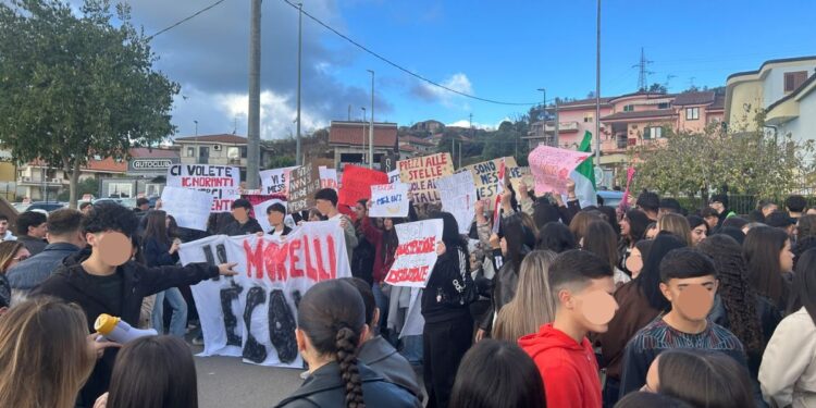 Gli studenti in protesta a Vibo Valentia, allo svincolo A2 di Sant'Onofrio, insieme agli agricoltori